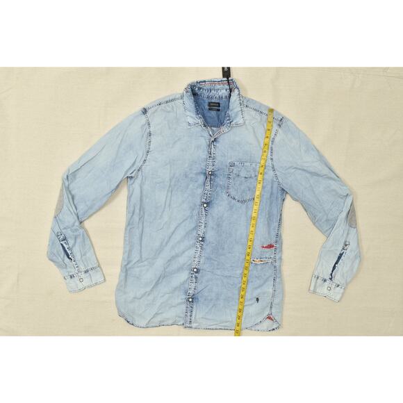 Buffalo David Bitton Men's Blue Acid Wash Slim Fit Pear Snap Button Shirt XXL - Picture 3 of 8